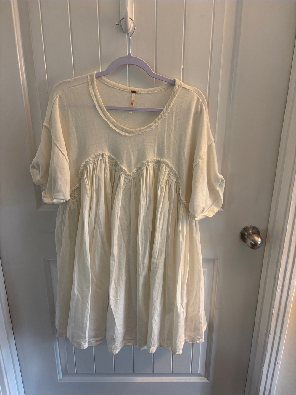 Free People Cream Short Sleeve Babydoll Tunic